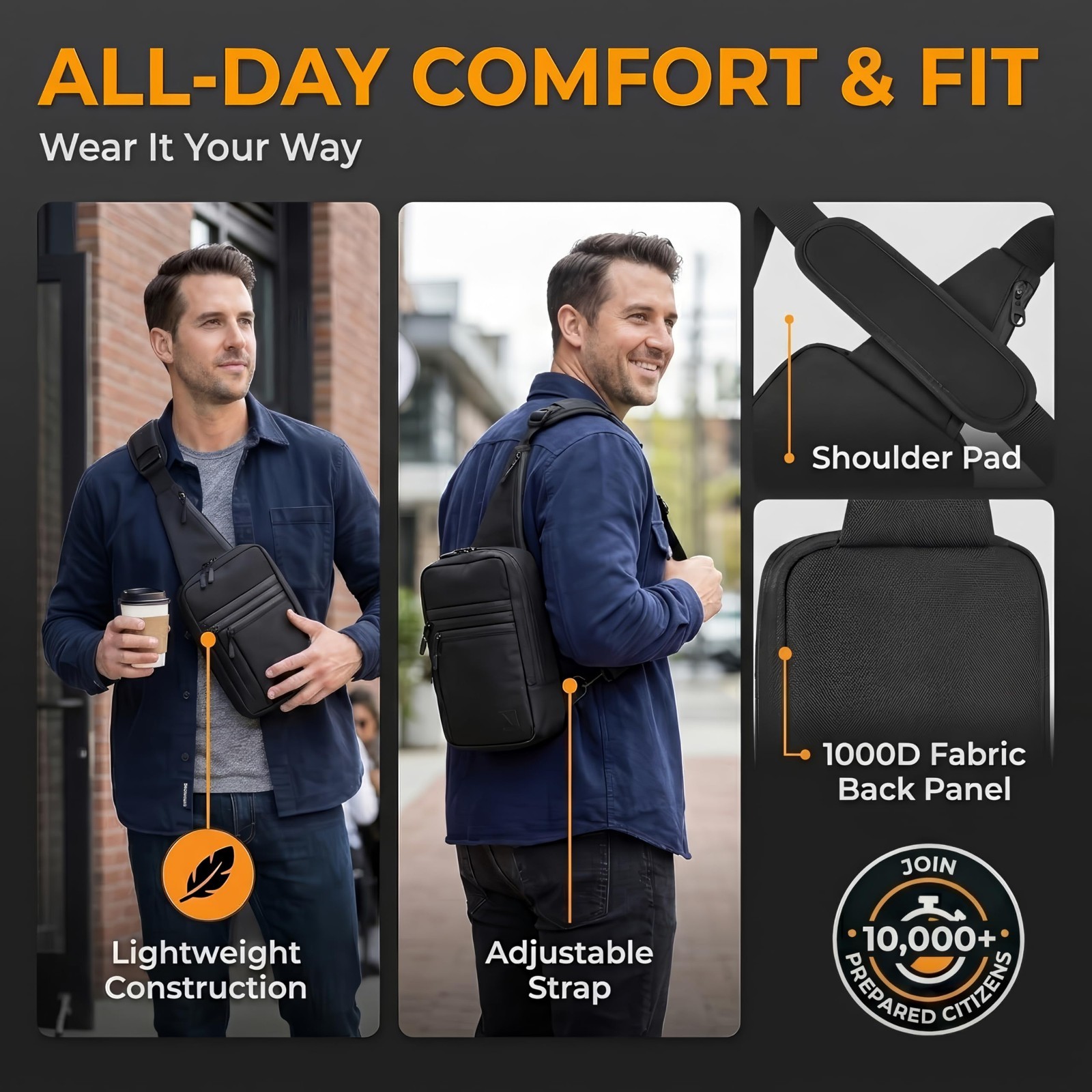 Sling Carry Bag for Men – Quick Access Pull Tab, 4 Accessory Slots, Waterproof Z