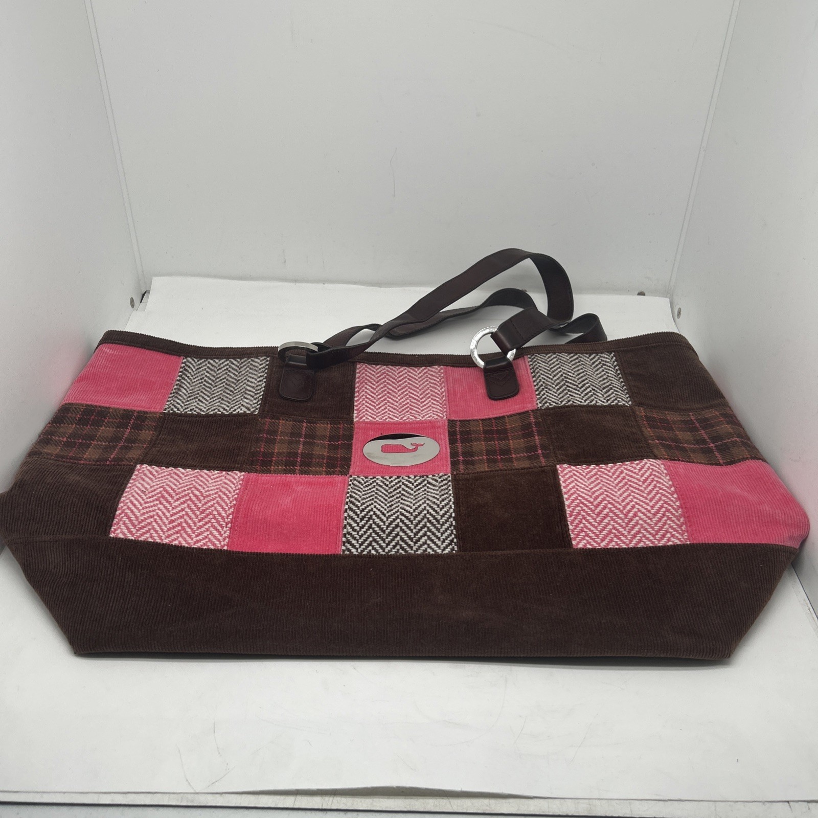 Vintage Vineyard Vines Corduroy Patchwork Large Beach Travel Tote Bag 21”