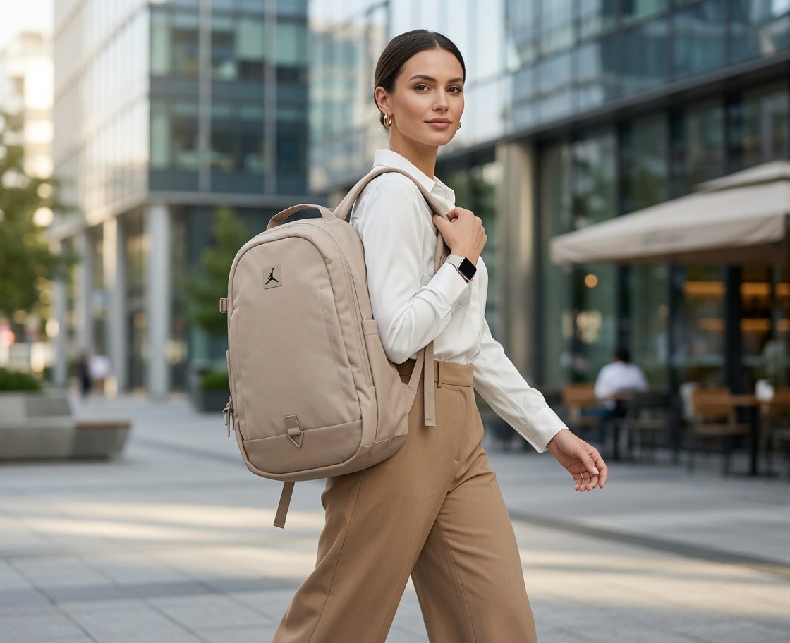 Nike Air Jordan Beige/Tan Utility Backpack – Large Capacity Everyday Bag