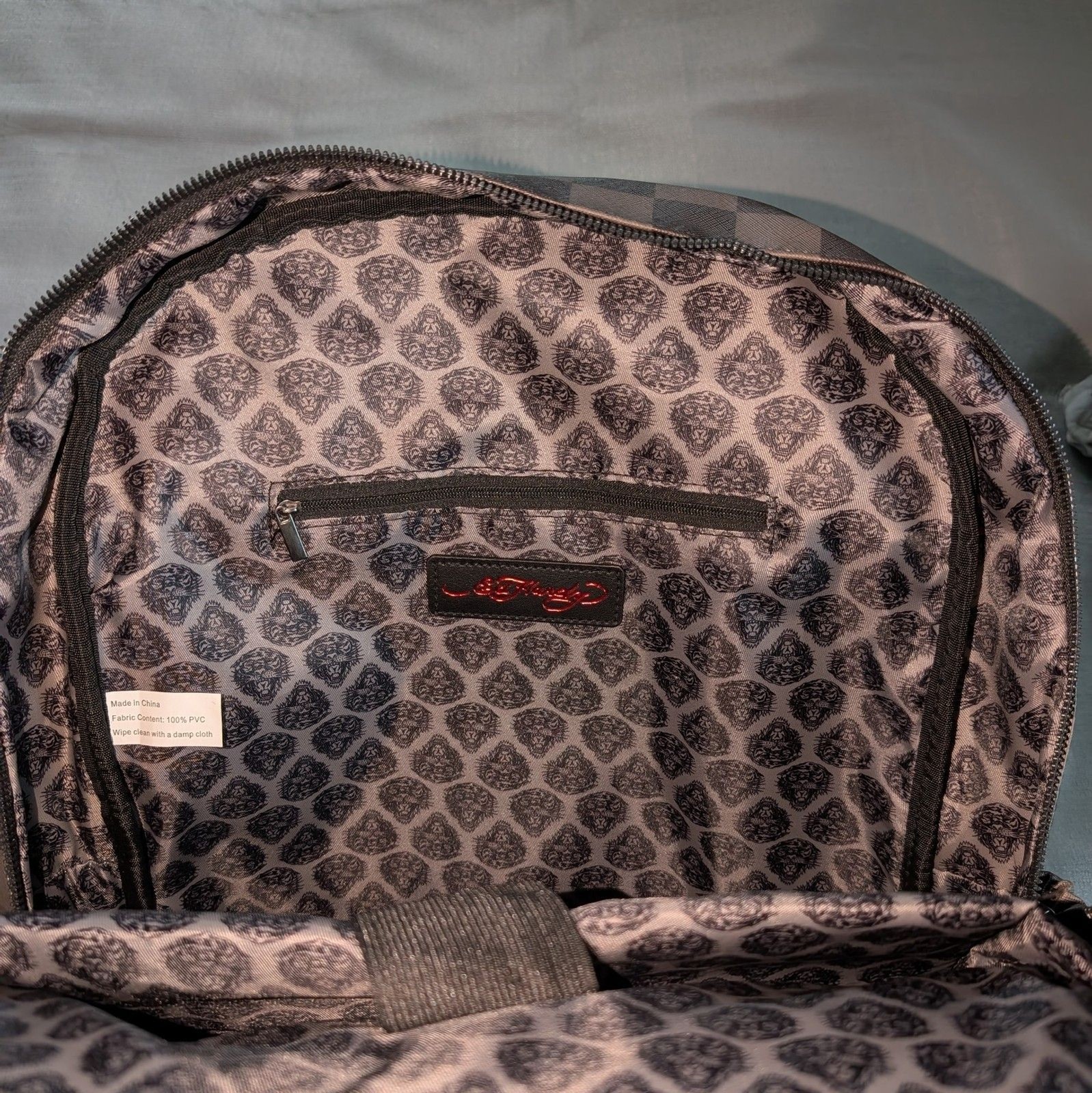 Ed Hardy Checkered Eagle Tattoo Print Faux Leather Backpack NEW!