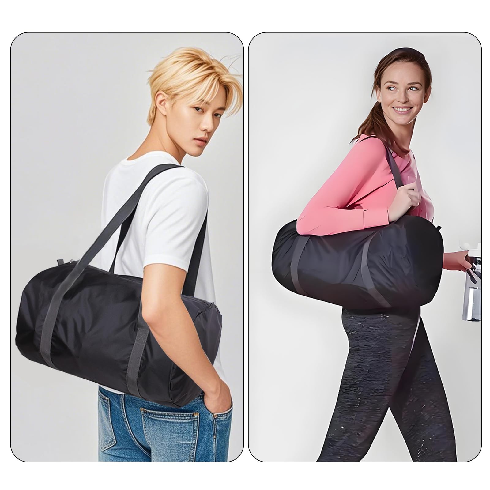 Travel Bag Foldable Portable Lightweight Gym Sports Duffel Women Men Black L