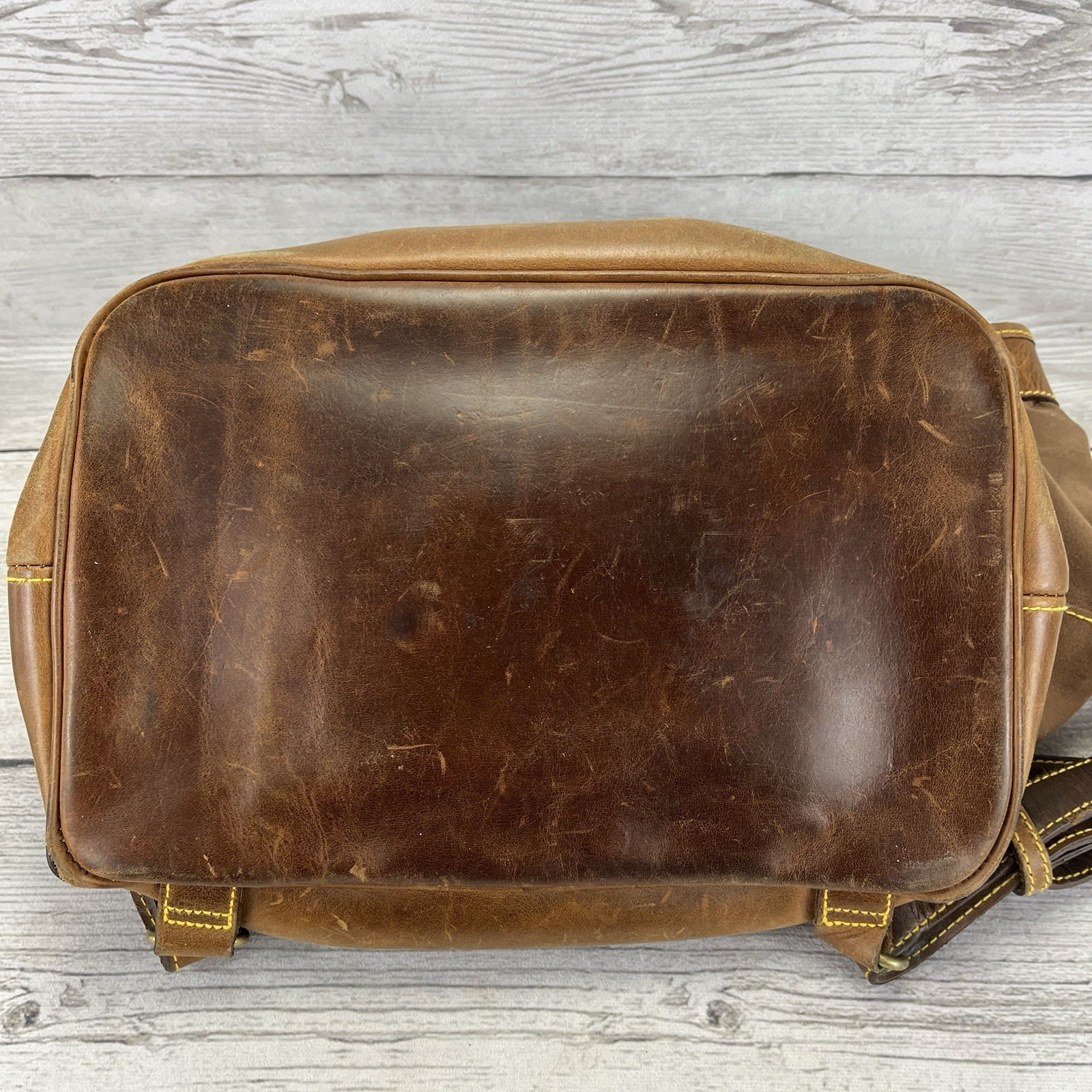 Vintage Timberland Brown Leather & Canvas Medium Backpack 12″x11.5″x8″
