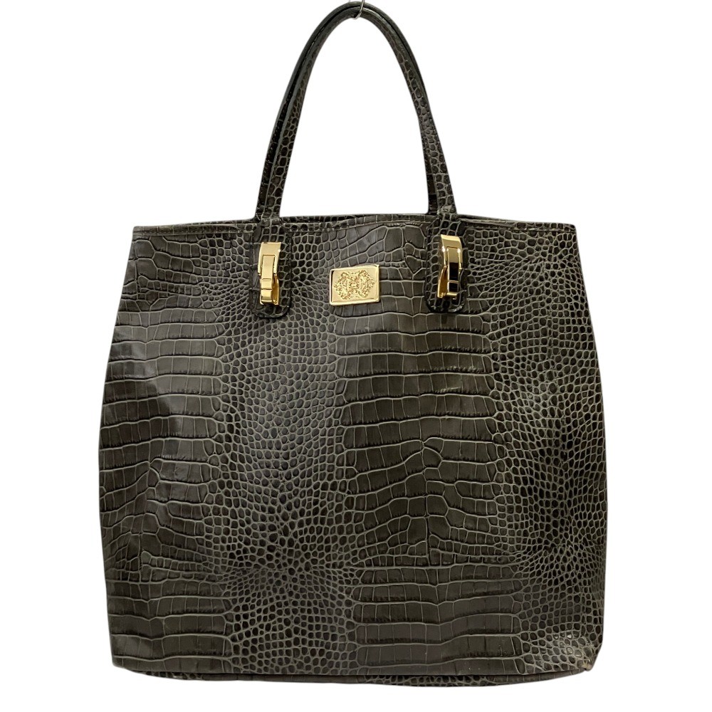 Orobianco Crocodile Embossed Leather Tote Bag, Gray mens USED