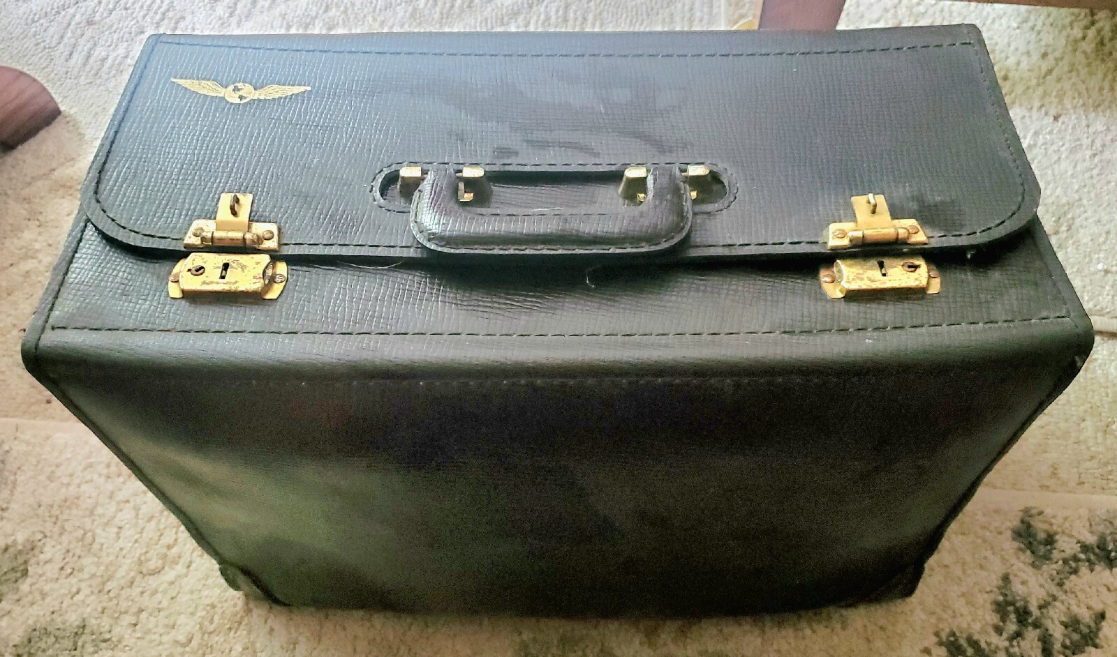 Vintage 19x9x12 Pilots Briefcase Attache Luggage Hard Travel Case Maps Briefing.
