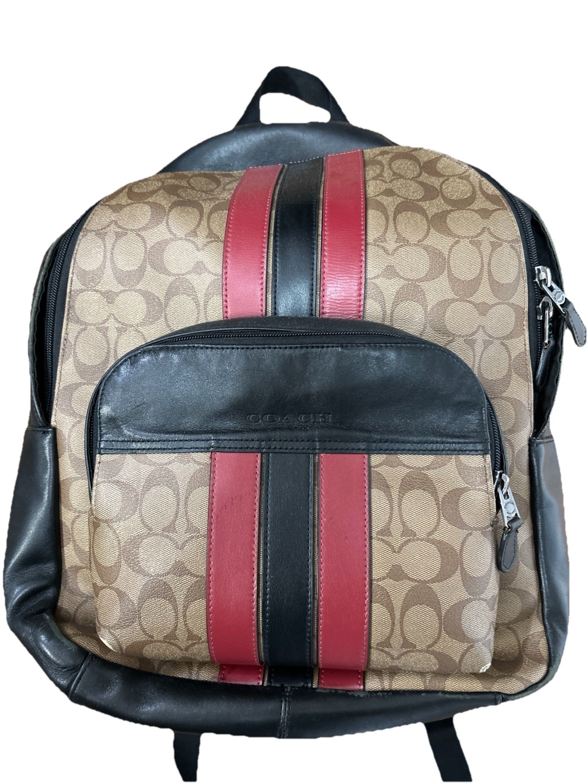 Coach Leather Backpack Stripe Black & Red Distressed In some areas