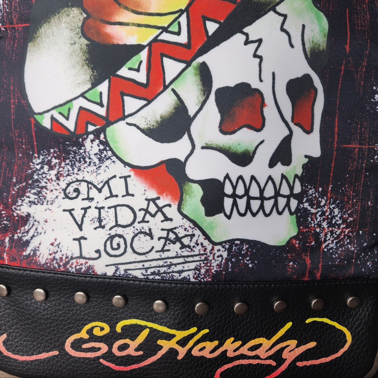 ​Ed Hardy Mi Vida Loca Backpack Studded Skull Tattoo Graphic Black Bag NWT Y2K