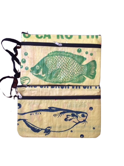 Fair Trade Recycled Fish Feed 3in1 Pencil Case or Purse handmade in Cambodia