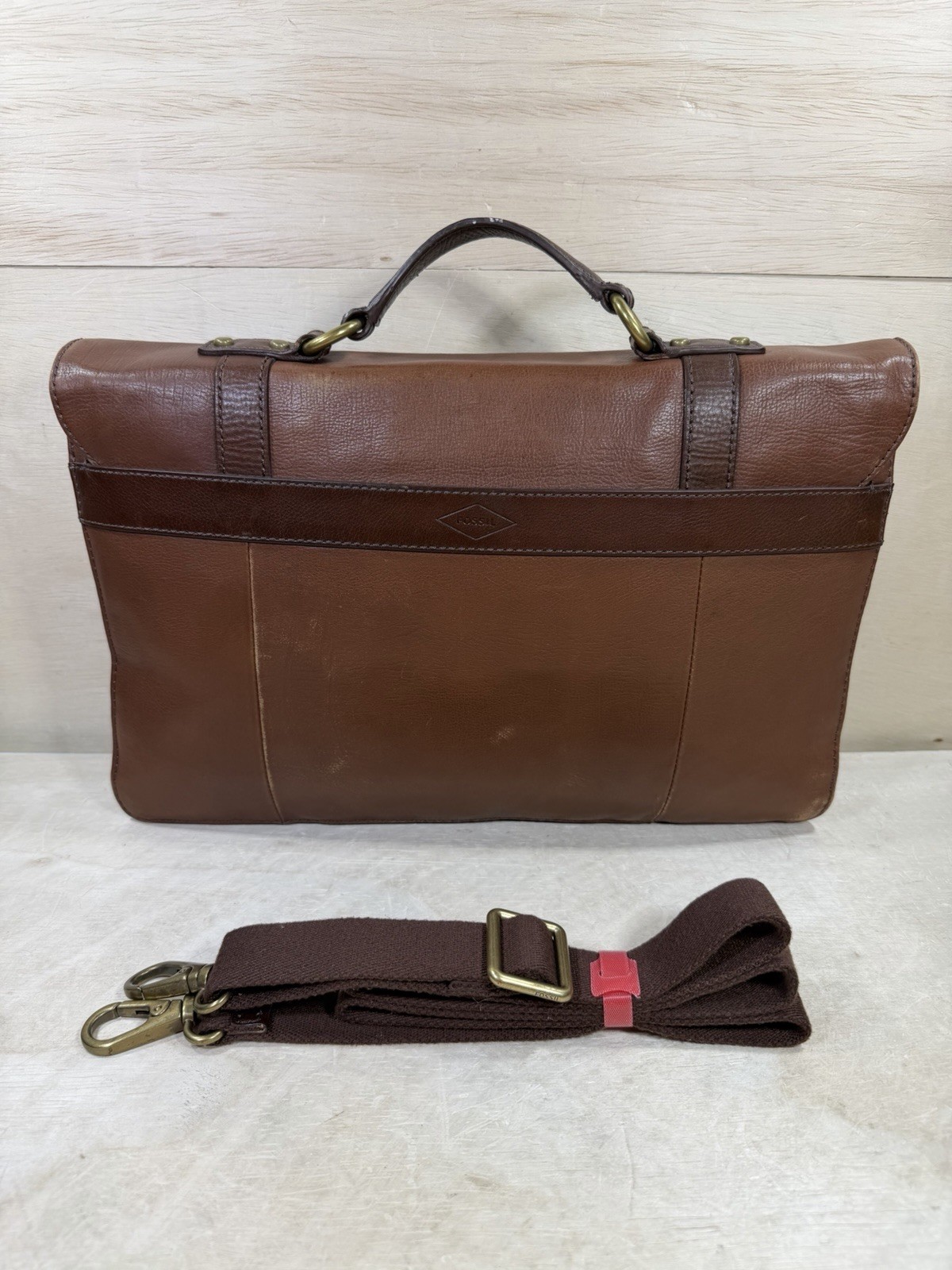 Fossil Thompson Portfolio Leather Messenger Bag Classic Brown w/ Shoulder Strap