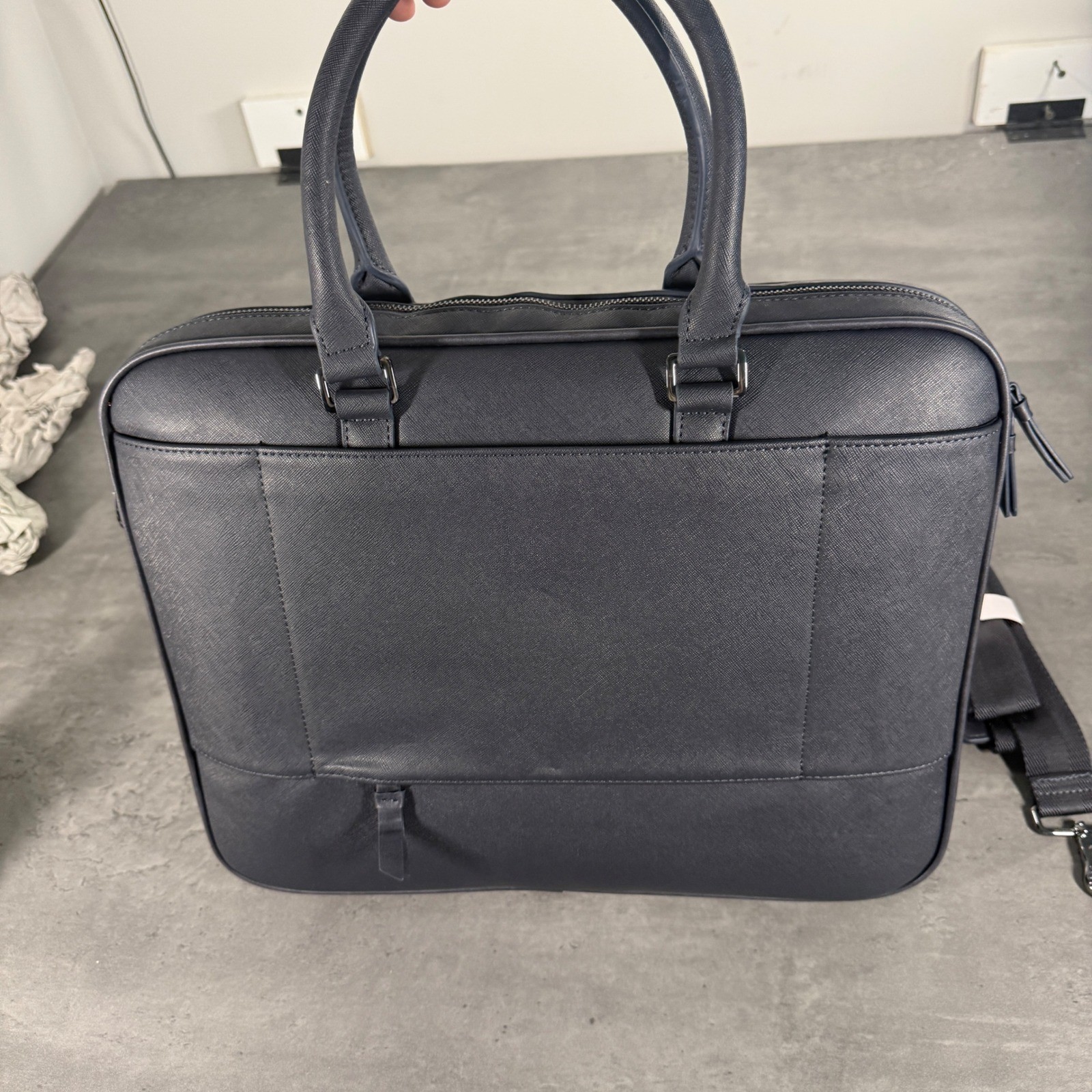 Ted Baker Belgrave Document Bag Mens Navy Blue Faux Leather Briefcase Laptop Bag