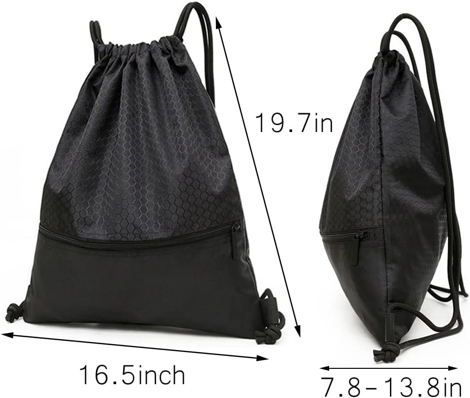 Waterproof Drawstring Backpack Bag with Zip Pocket Gym Travel Sack Oxford