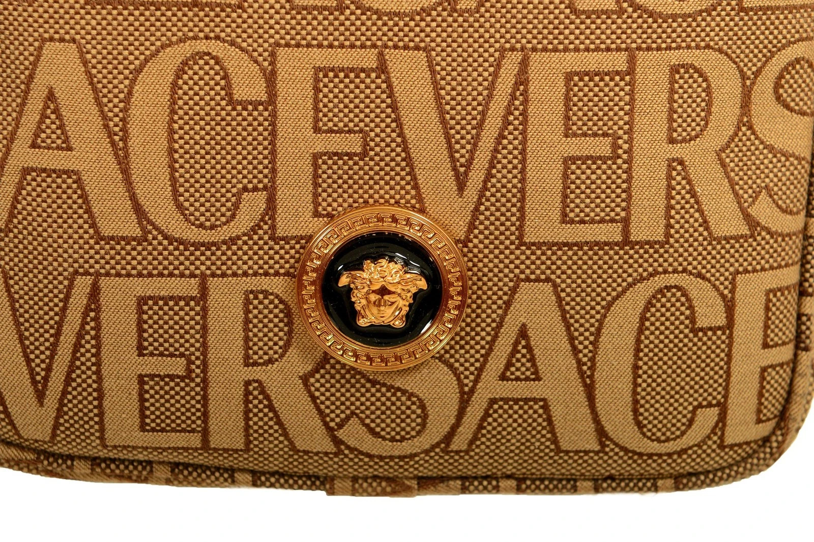 New Versace Gold Medusa Logo Print Crossbody Shoulder Bag Canvas Unisex