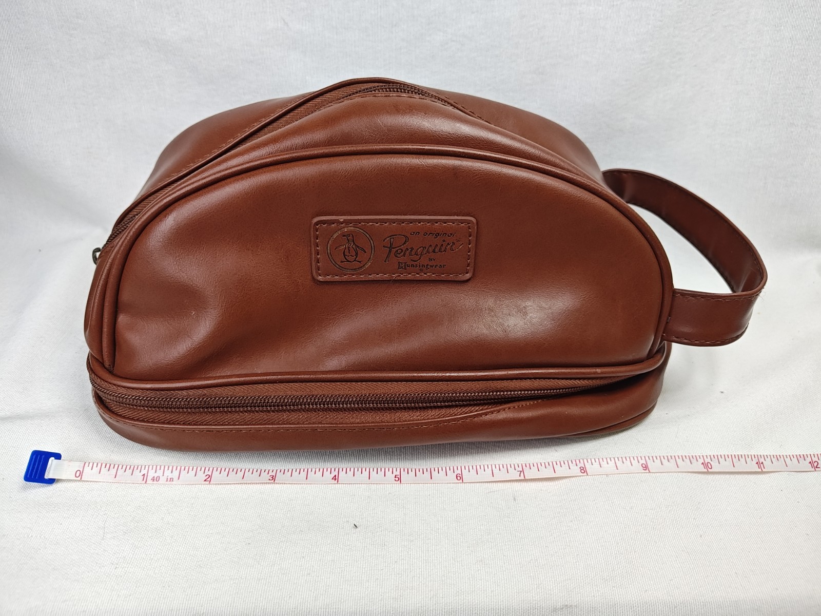Original Penguin Men’s Brown Toiletry Overnight Bag Travel Kit Zip Top & Bottom