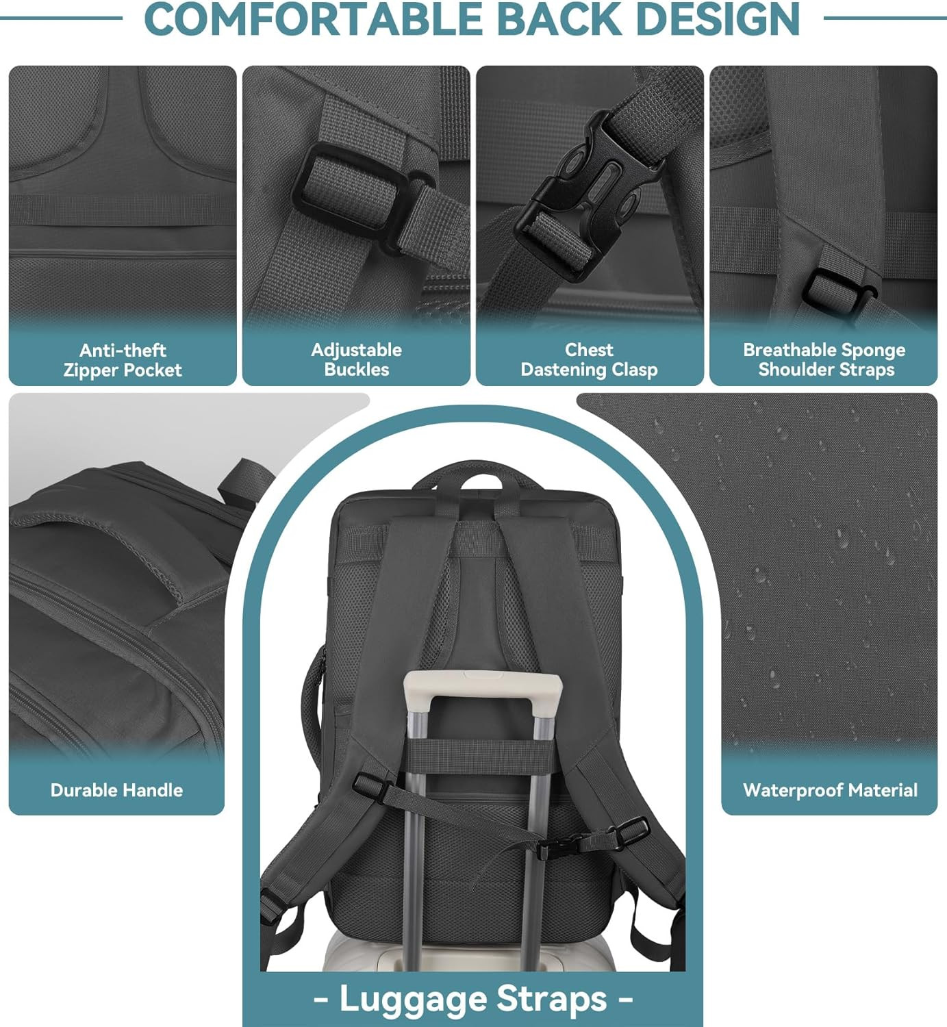 Travel Backpack, 50L Expandable Extra Large Laptop Backpack, Carry on Backpack W
