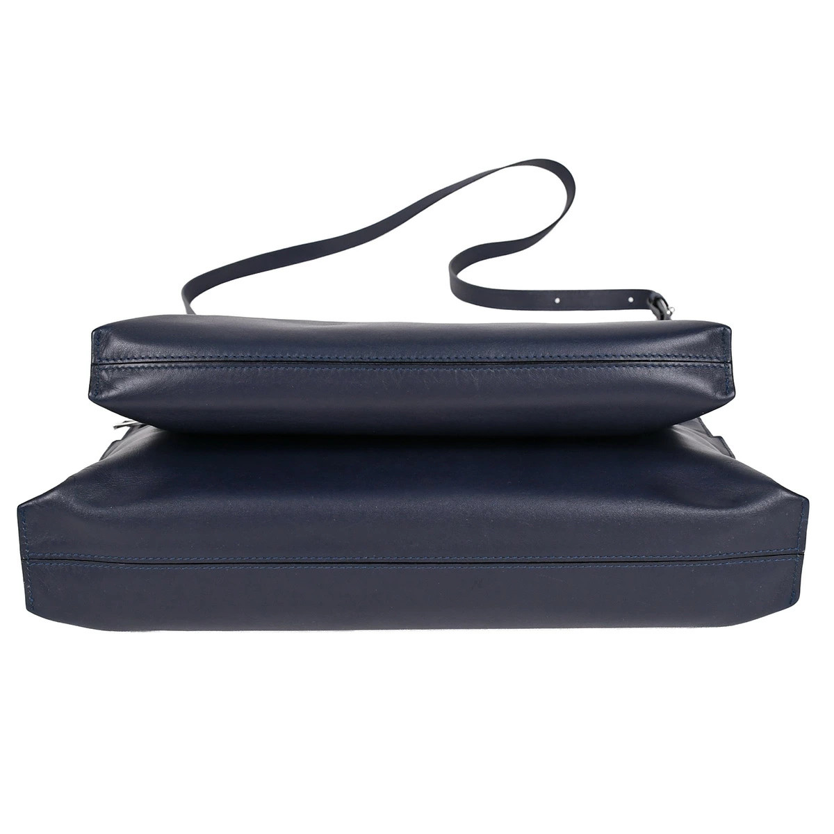 LOEWE Anagram Large Double Pouch Shoulder Crossbody Leather Navy Silver