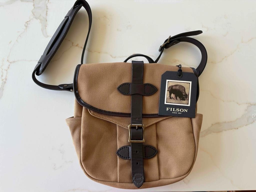 Filson Small Rugged Twill Field Bag Tan Bridle Leather Messenger Bag Made in USA