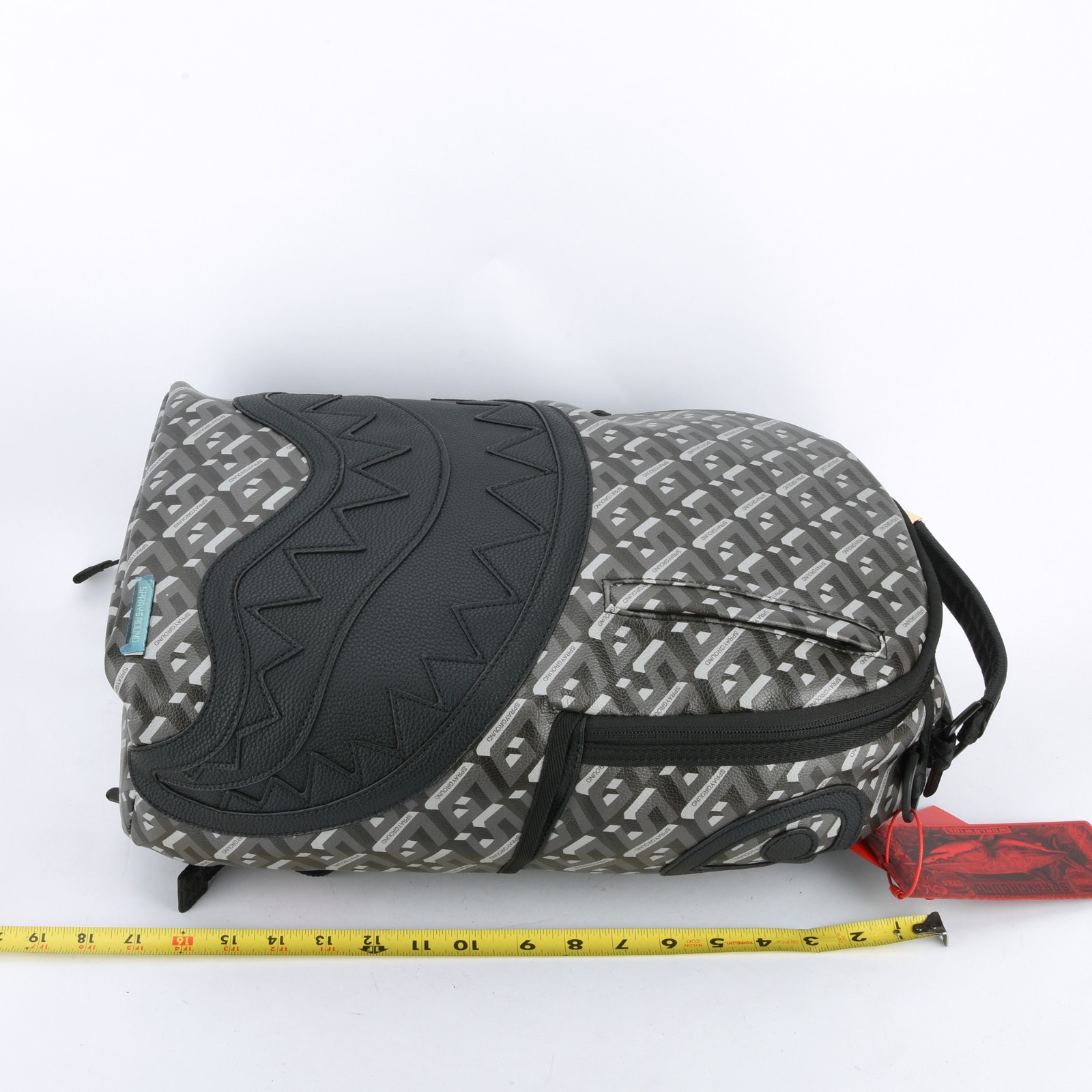 Sprayground 3DSG Thunderclap Shark Leather Bag Backpack Unisex Black Gray Plaid