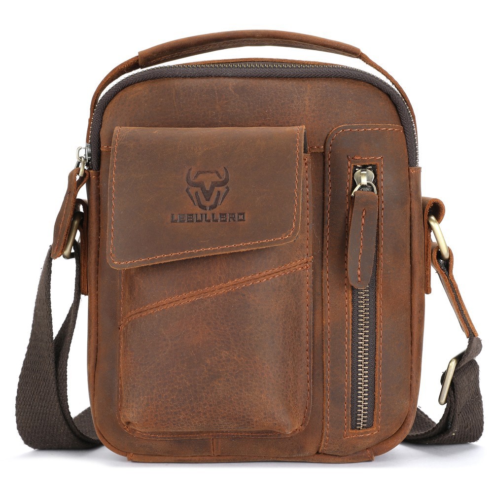 LEBULLBRO Mens Crazy Horse Leather Crossbody Bag Messenger Shoulder Handbag Gift