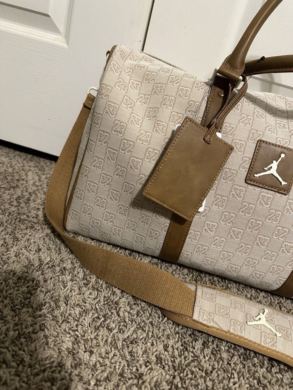 NWT Jordan Monogram Duffle Bag 20L Coconut Milk Beige Tan Travel Gym MA0759