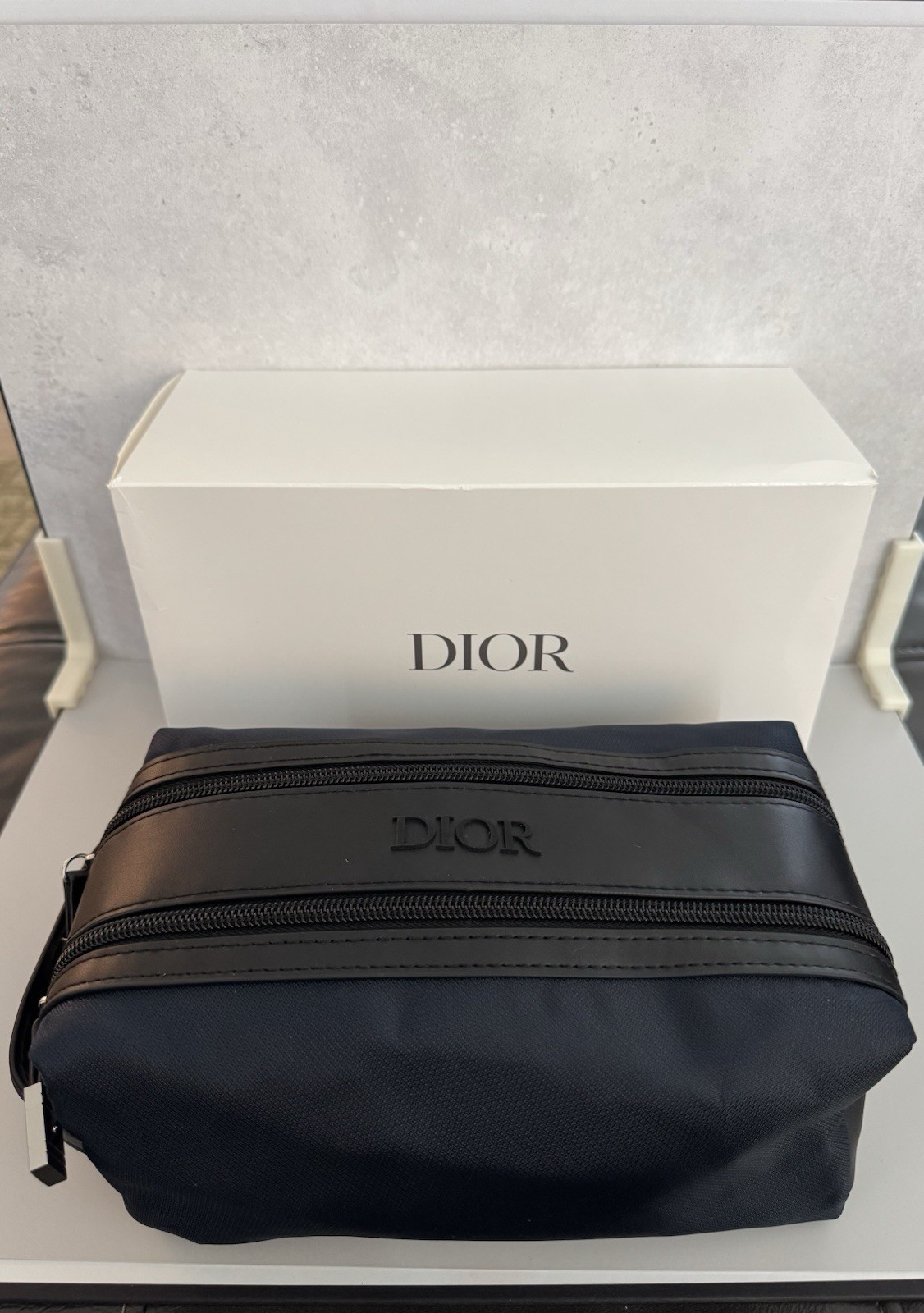 NIB Dior Navy & Black Toiletry Bag Dropp Kit Pouch Travel case, Dual Zipper, NEW