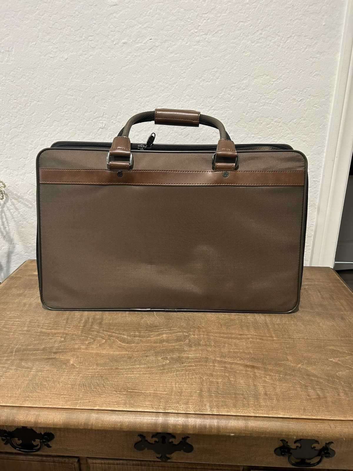 Atlantic Men’s Messenger Briefcase Bag Tan Canvas/ Brown Leather