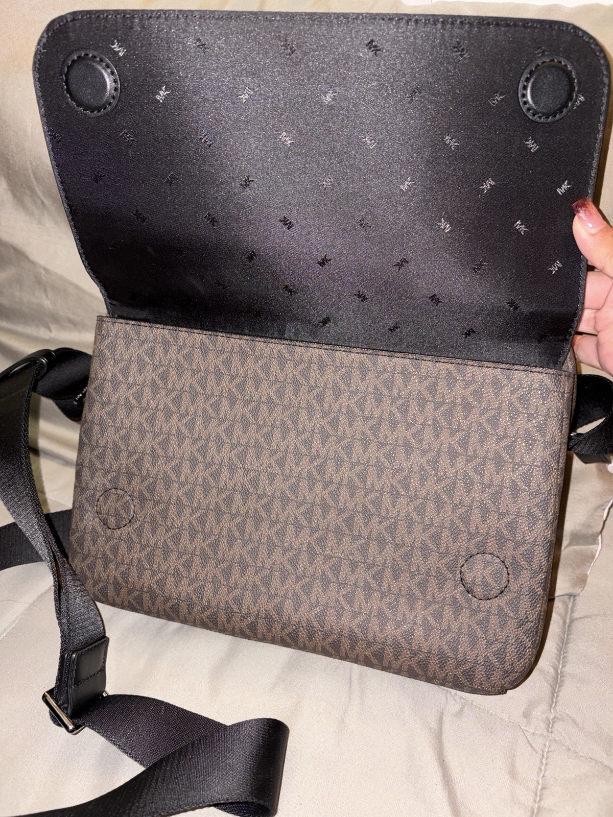 Michael Kors Brown MK Logo Messenger Crossbody Bag Adjustable Strap Zip/Mag