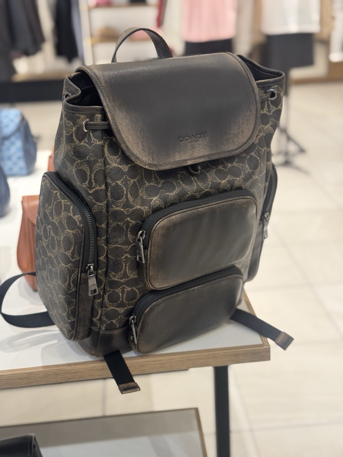 NWT Coach Finn Backpack In Loved Signature Canvas Gunmetal/Brown CDY56