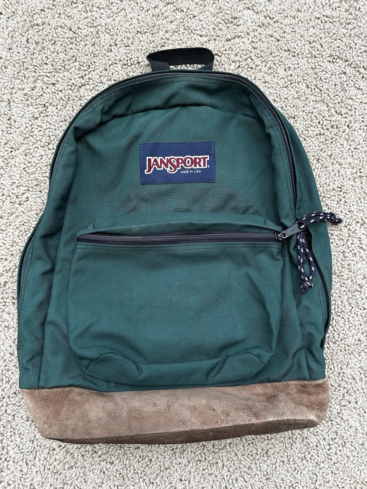 Vintage 1990s Jansport Suede Leather Bottom Backpack Green Classic School USA