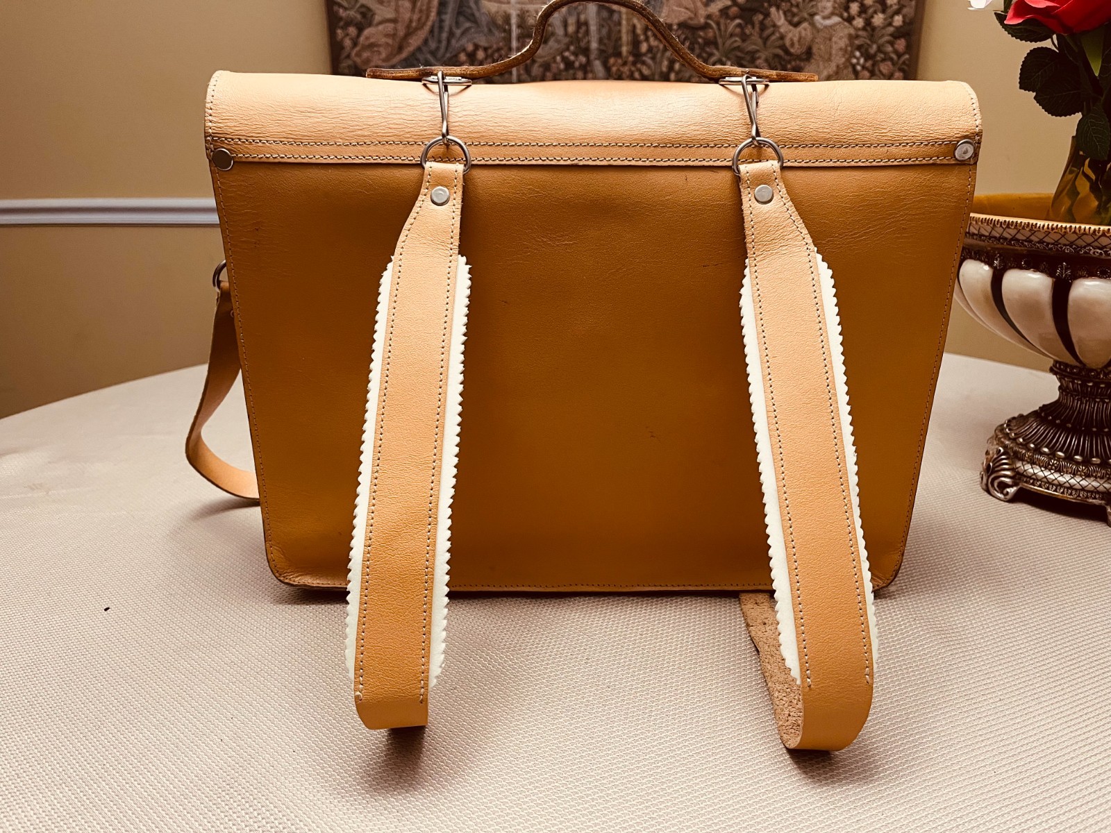 Natural Tan Saddle Leather Briefcase / Messenger Bag / Backpack – Germany