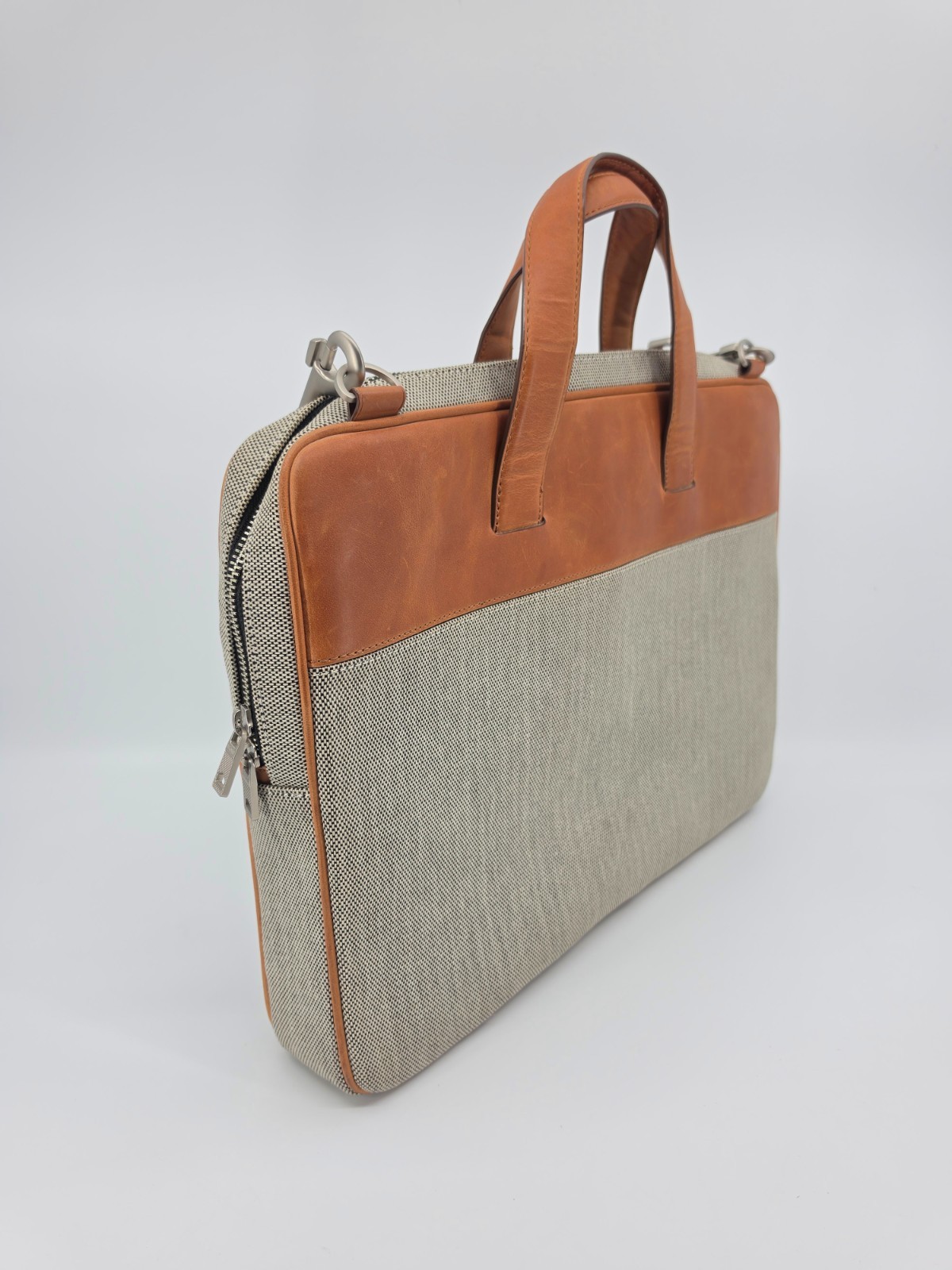 Jack Spade Bartlett Briefcase Waxed Leather Canvas Laptop Messenger Bag Tan