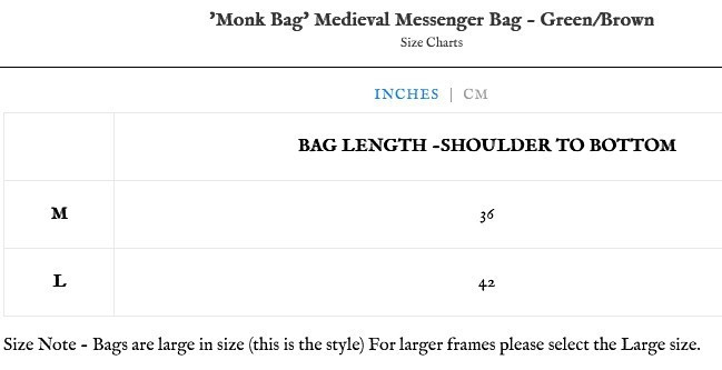 Zootzu Garb ‘Monk Bag’ Medieval Messenger Bag 2 different Green/Brown Medium