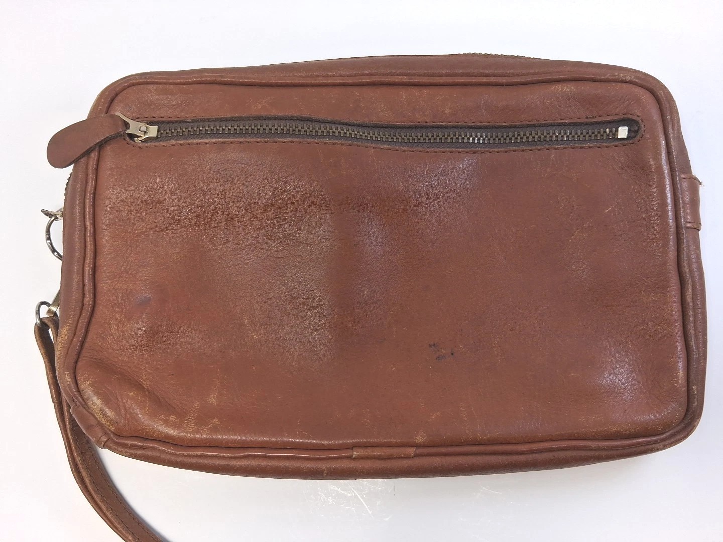 Samsonite Colombian Leather Bag Wrist Clutch Brown Pockets Vtg Unisex 9×6″