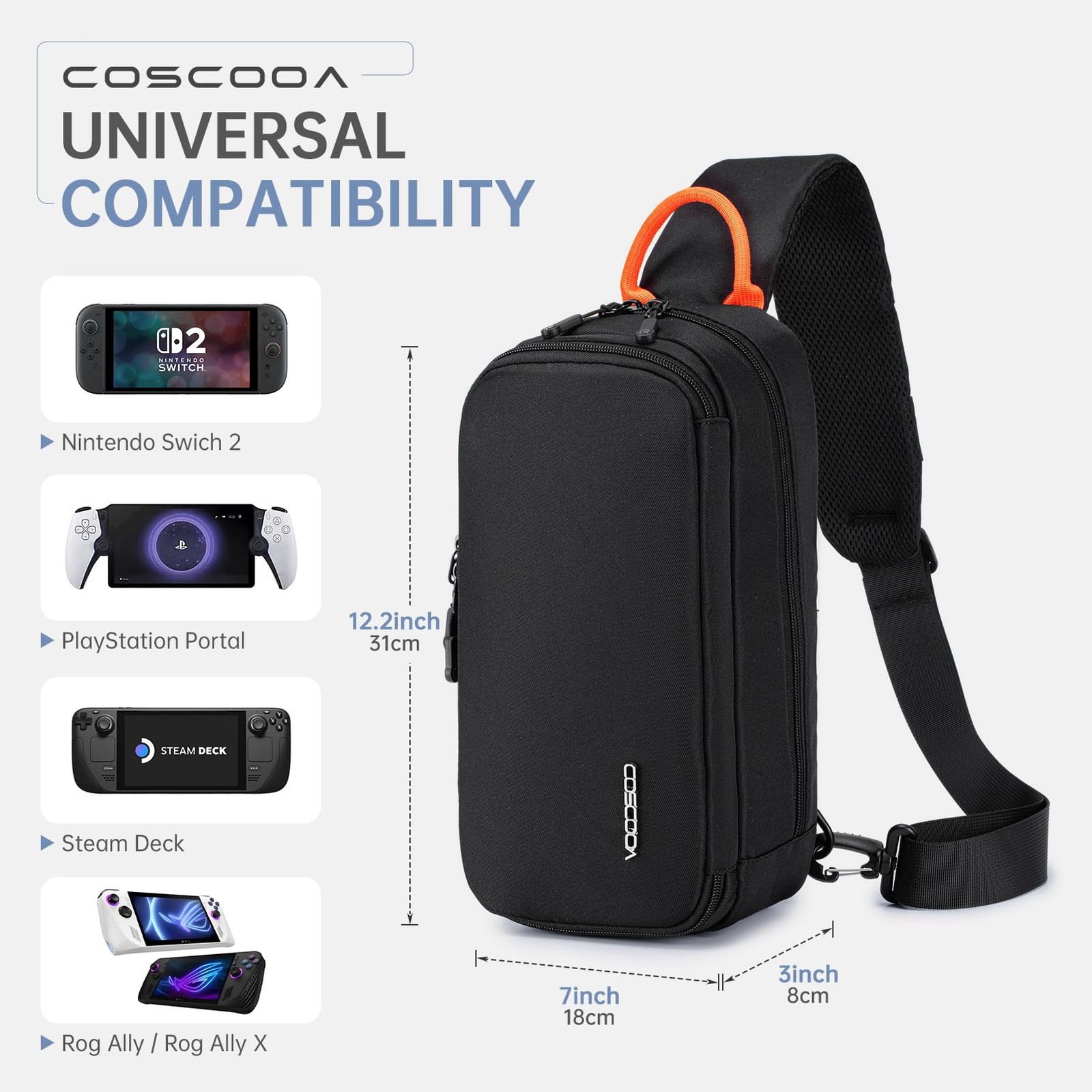 Sling Crossbody Bag for Steam Deck/OLED/Nintendo Switch 2 (2025)/Rog Xbox All…