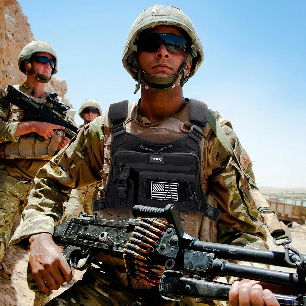 Black Tactical Combat Chest Rig Bag Front Pouch Recon Pack Sport Protective Vest