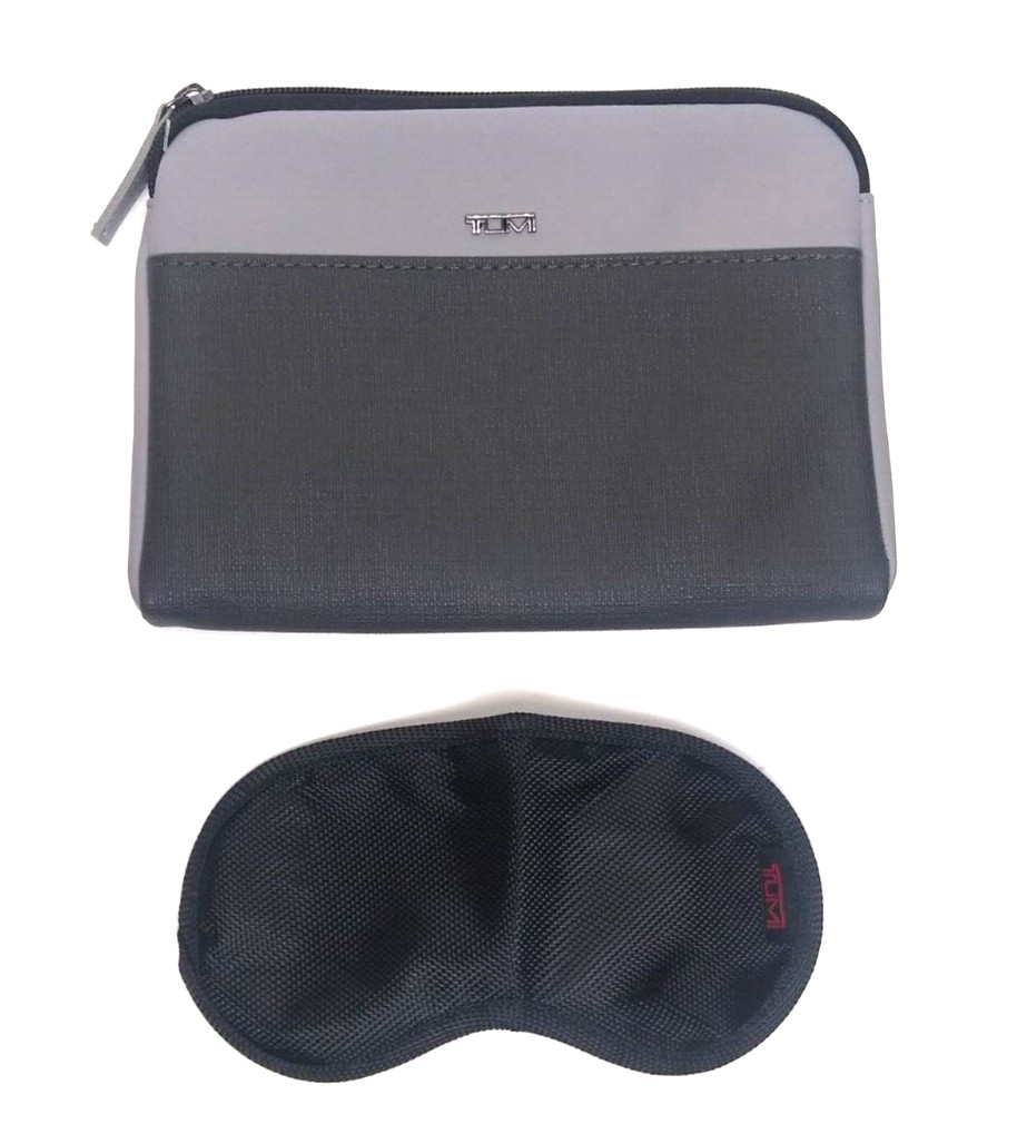 TUMI Delta Bag Pouch Grey Zip Soft Sided Air Travel Pouch, OEM Sleep Mask, New