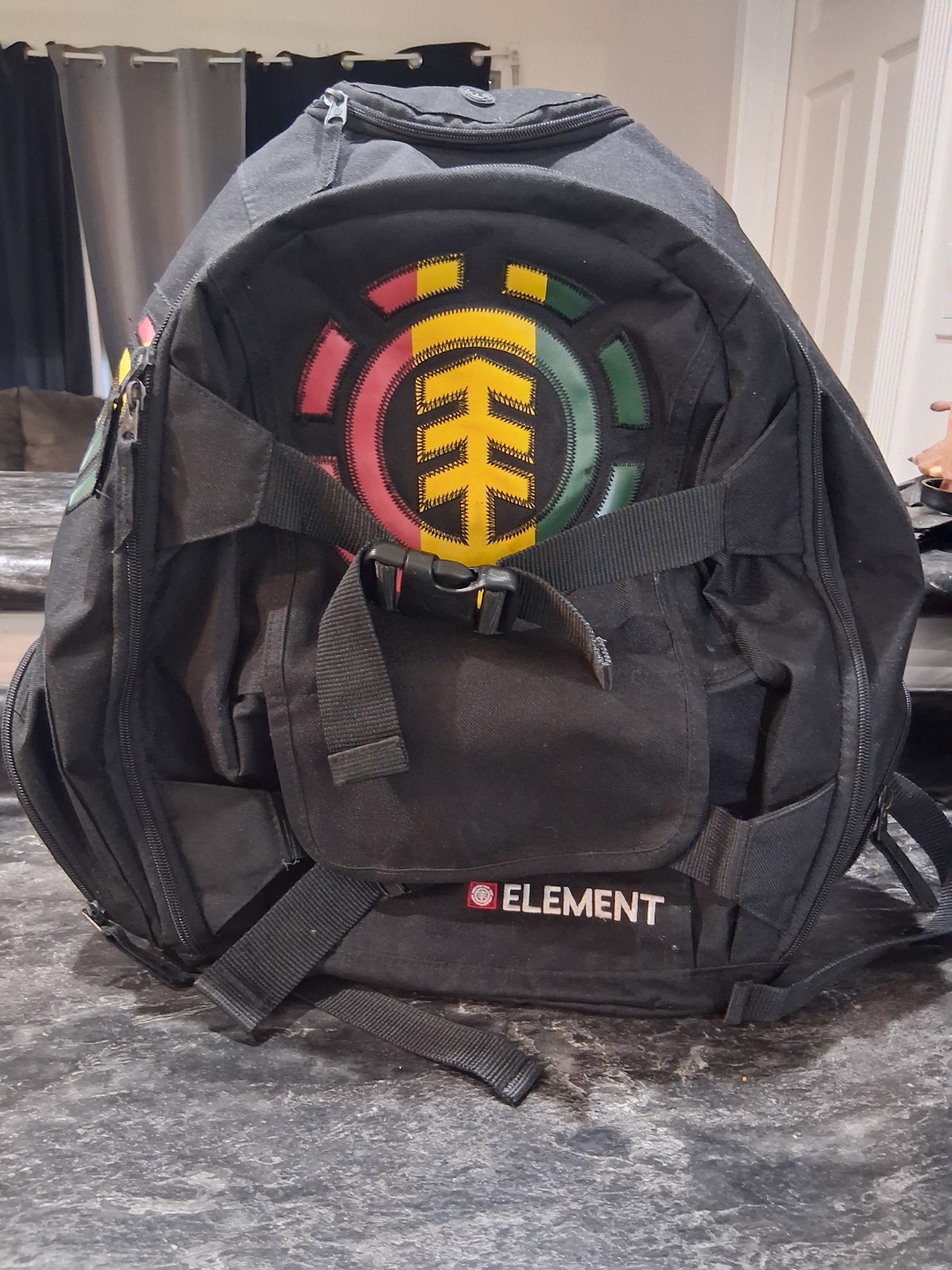 Vintage Element Black Mohave Skateboard Backpack Bag Rasta Logo USED