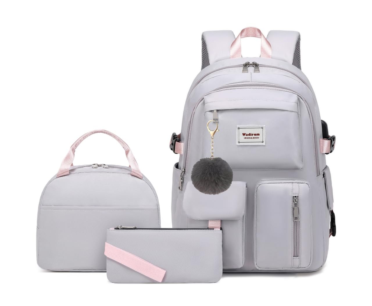 Girls Fashion School Backpack Set Women Laptop Bookbag Daypack Rucksack Grey