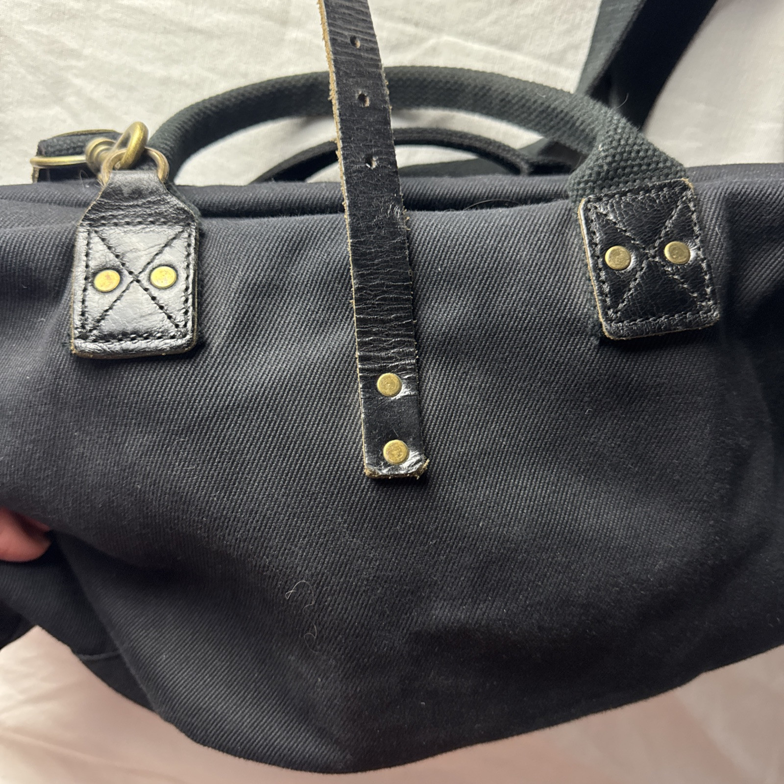 BillyKirk Black Canvas and Leather Carryall Bag Waxed Crossbody Strap Tote EUC