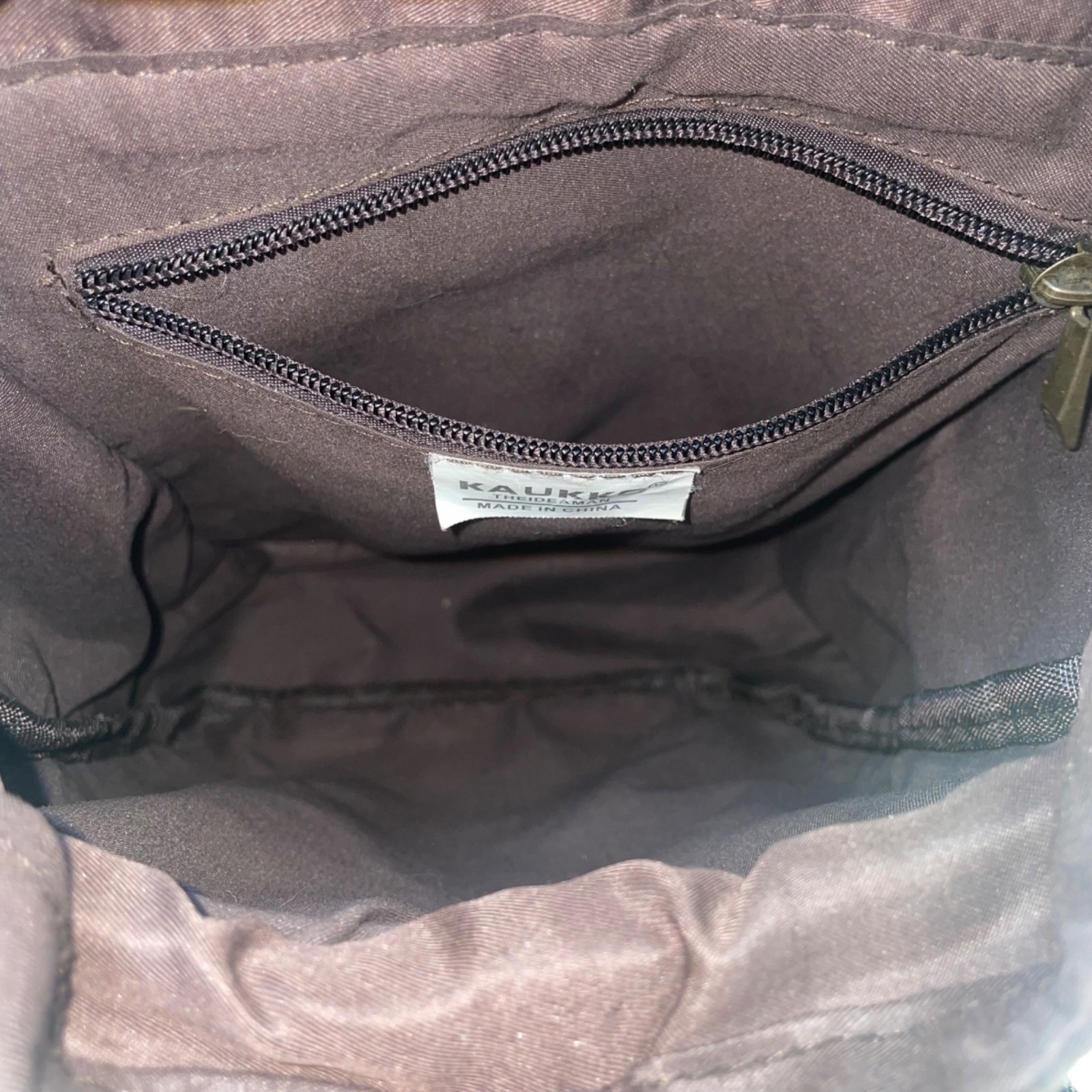 Kaukko Unisex Brown Canvas & Leather Adjustable Crossbody Strap Messenger Bag