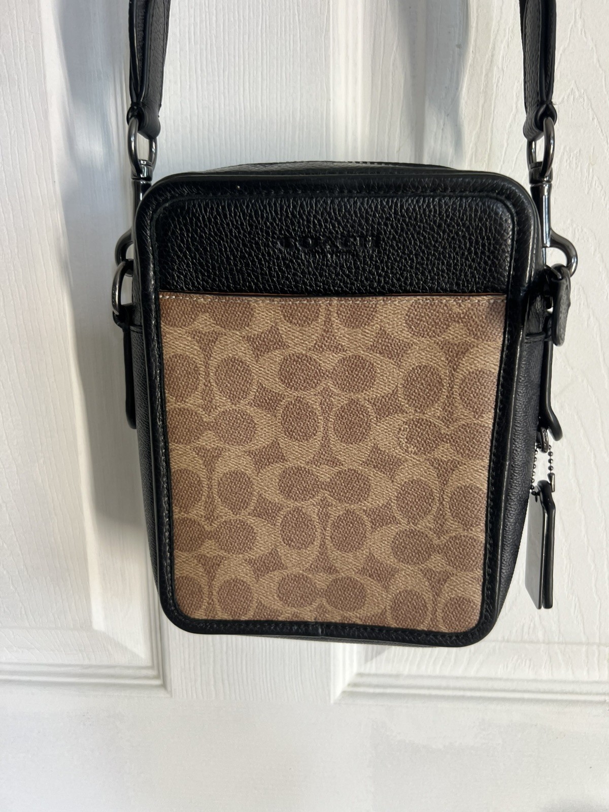 COACH CW386 Sullivan Crossbody Signature Monogram Canvas & Leather Tan & Black