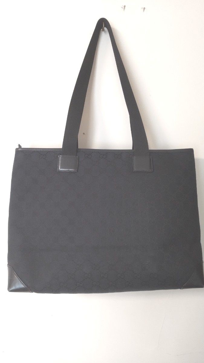 GUCCI Men’s tote bag Black leather canvas Authentic Luxury Designer 37×27×14cm