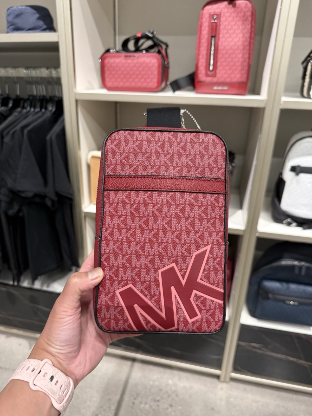 Michael Kors Cooper Medium Signature Logo Crossbody Sling Pack Cherry Red
