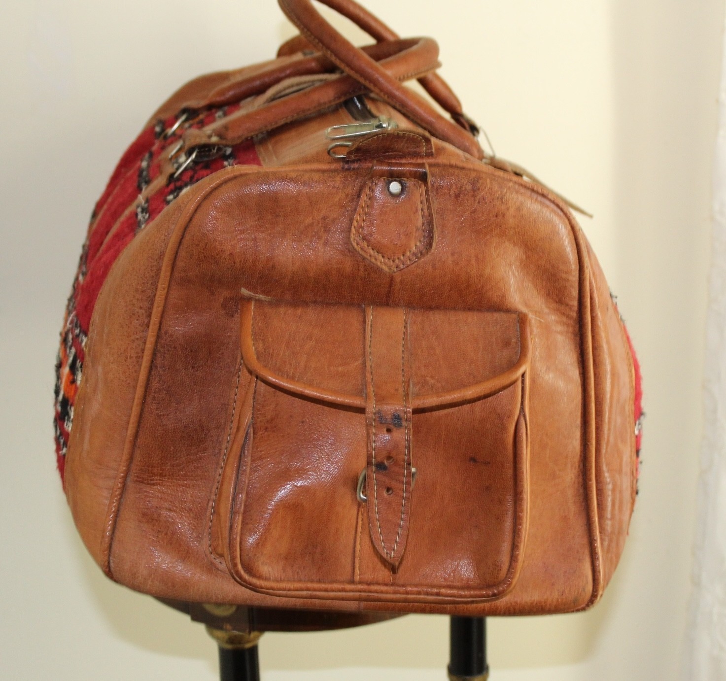 Estate COOL Handmade Moroccan leather Kilim Textile Travel duffel bag