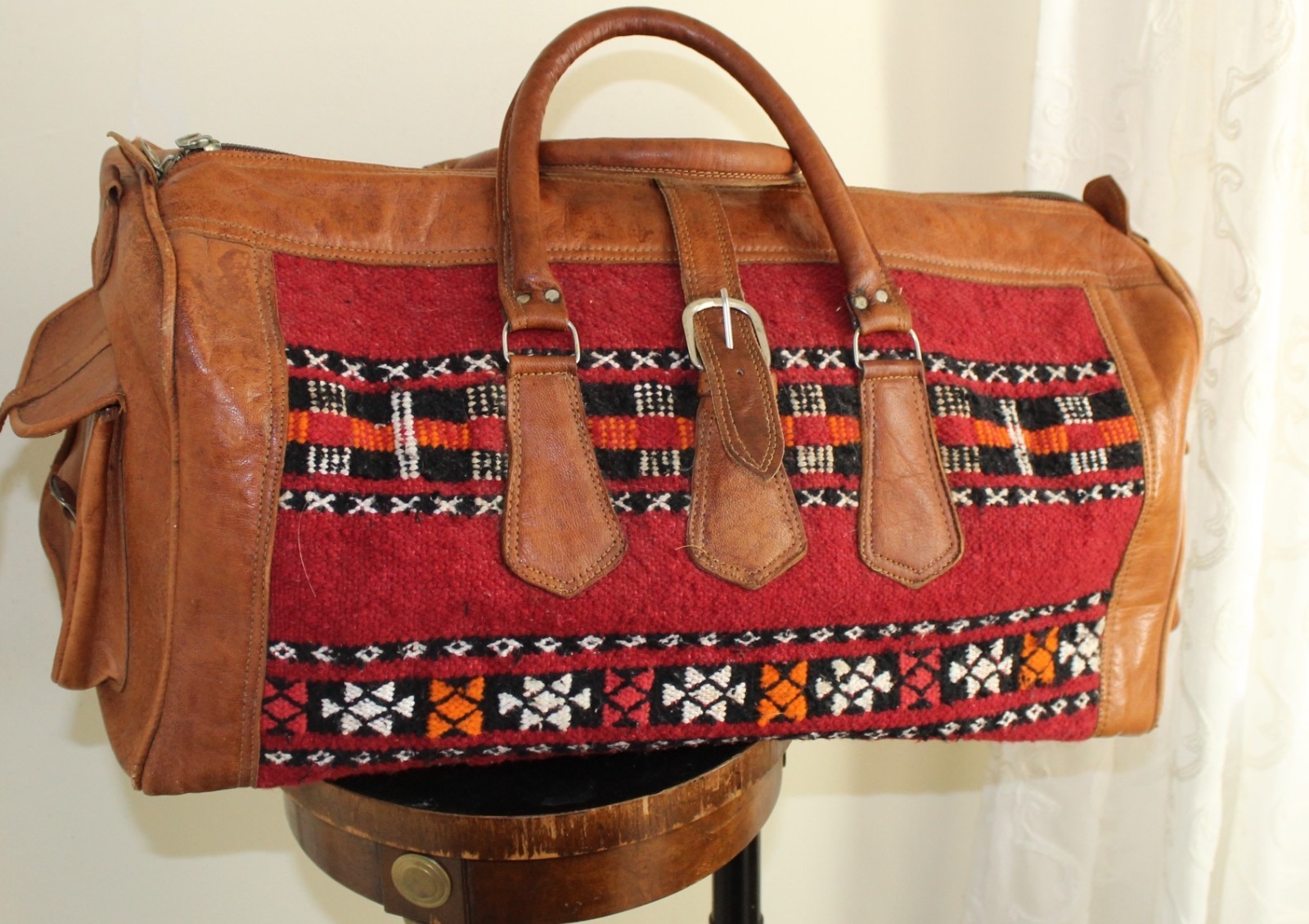 Estate COOL Handmade Moroccan leather Kilim Textile Travel duffel bag