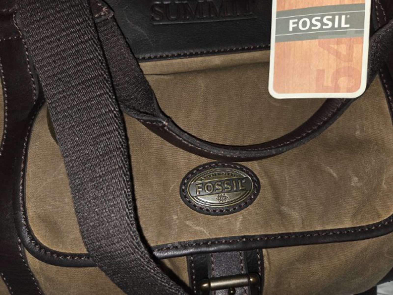 Fossil Summit Waxed Canvas & Leather Duffle Bag NWT Travel Weekender Carry-On