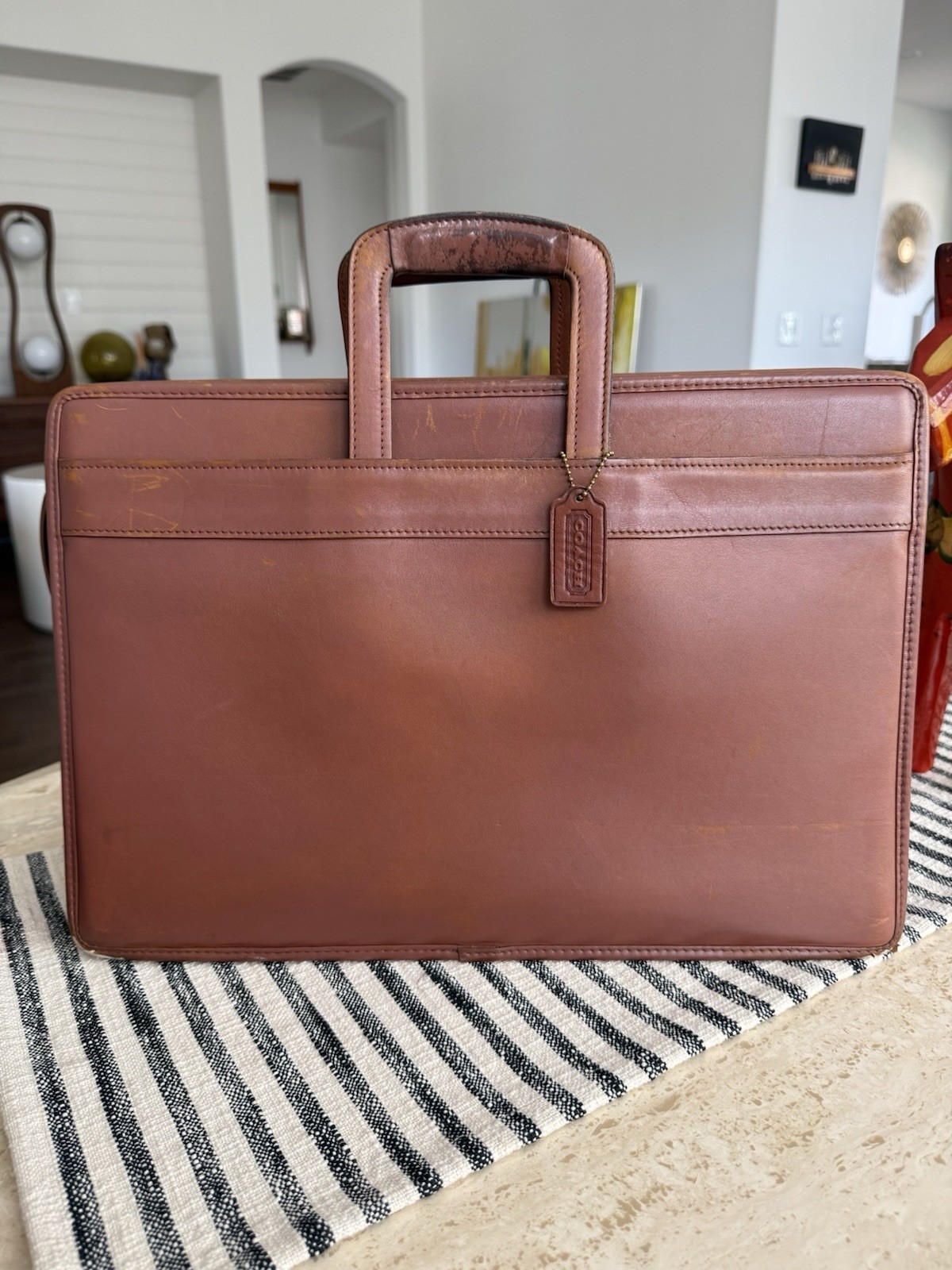 Vintage Coach 5351 Tan Leather Senator Briefcase Laptop Case w Top Handles READ
