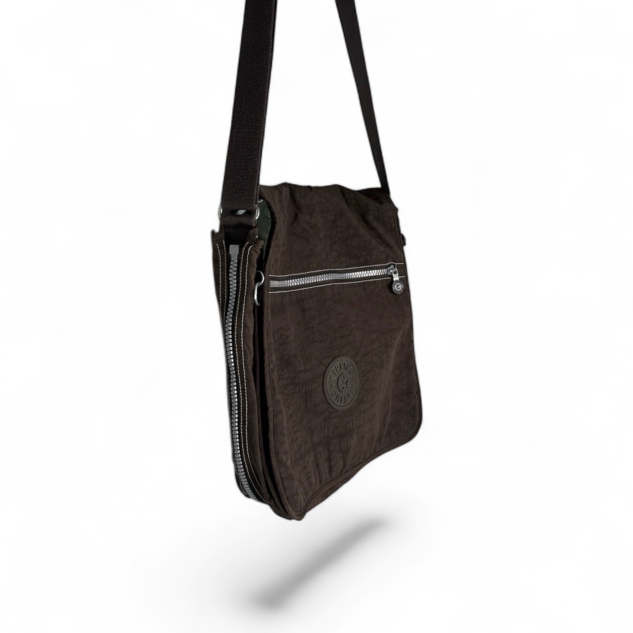 Kipling Messenger Bag Nylon Charcoal Adjustable Strap Pockets Expandable