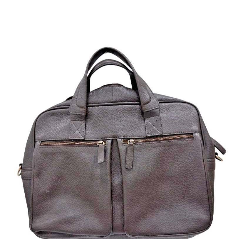 Joseph Abboud Pebbled Leather Messenger Laptop Briefcase Brown Shoulder Bag