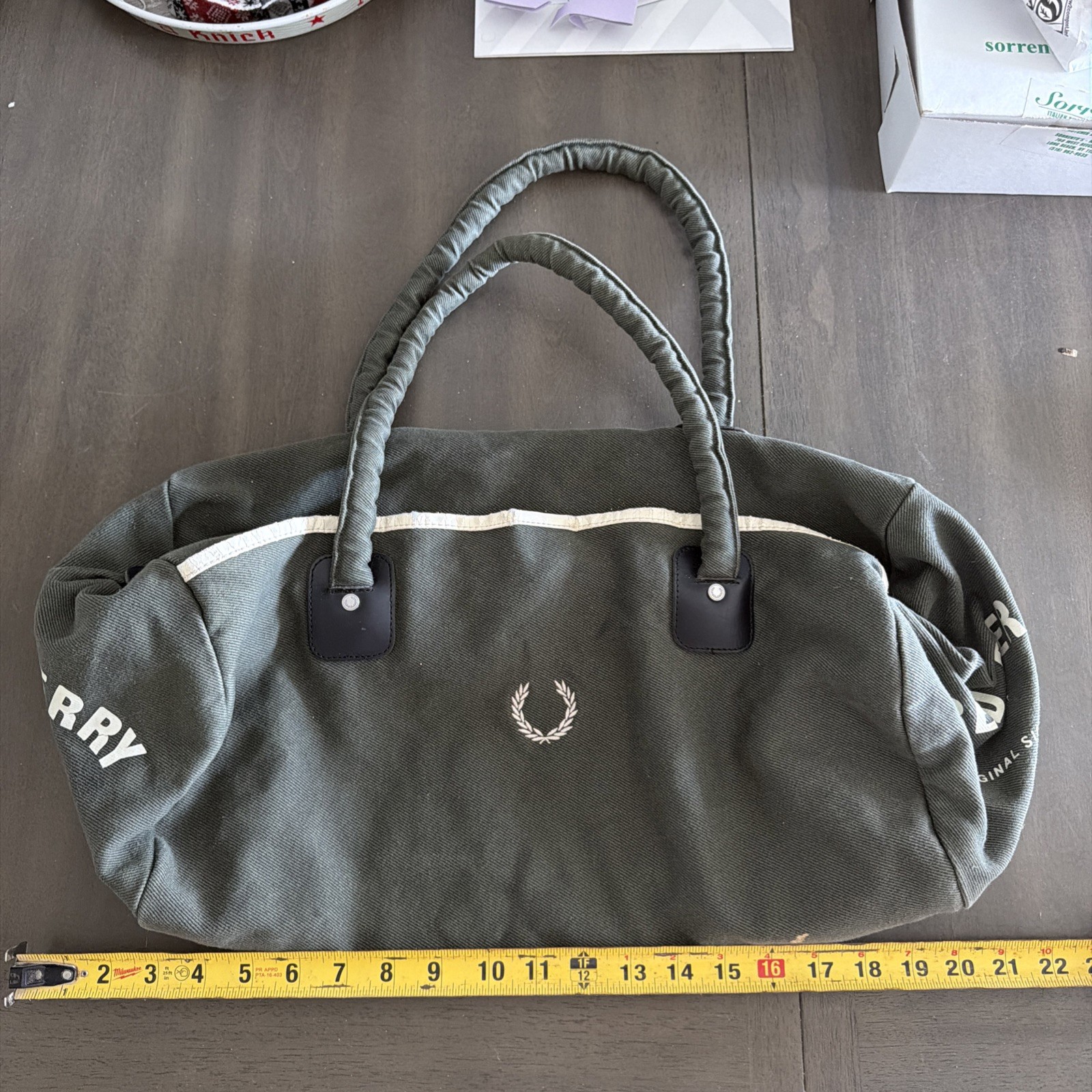 Vintage Fred Perry Barrel Bag Dark Green Canvas