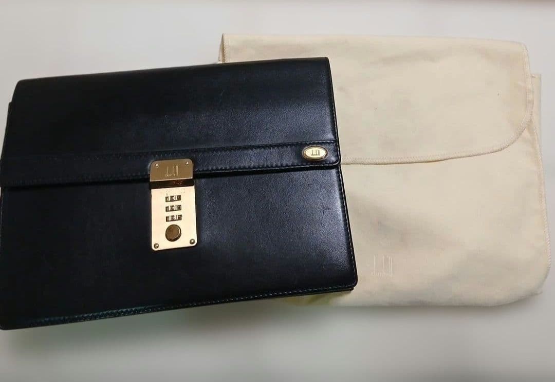 Dunhill Flap Clutch Bag Second Bag Black Leather Dial Lock Wrist Strap Men’s