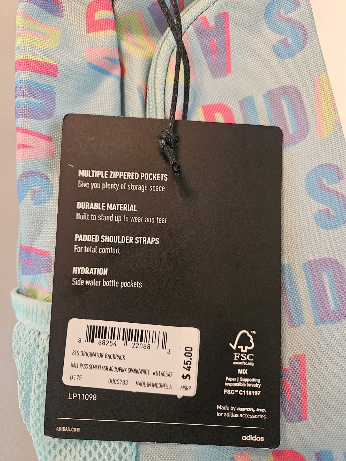 NWT Adidas BTS Originator School Backpack Aqua Pink Purple Spark